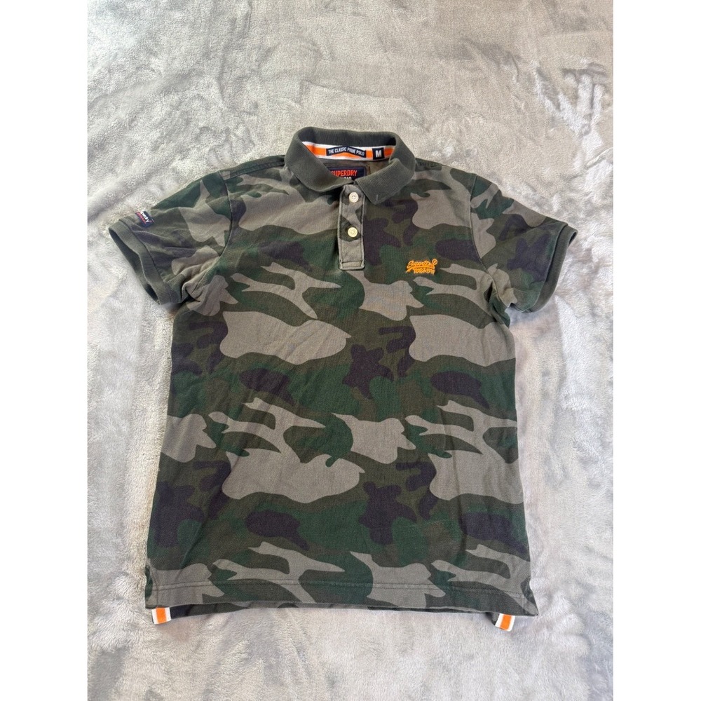 Superdry The Classic Pique Polo Mens M Green Short Sleeve Embroidered Logo